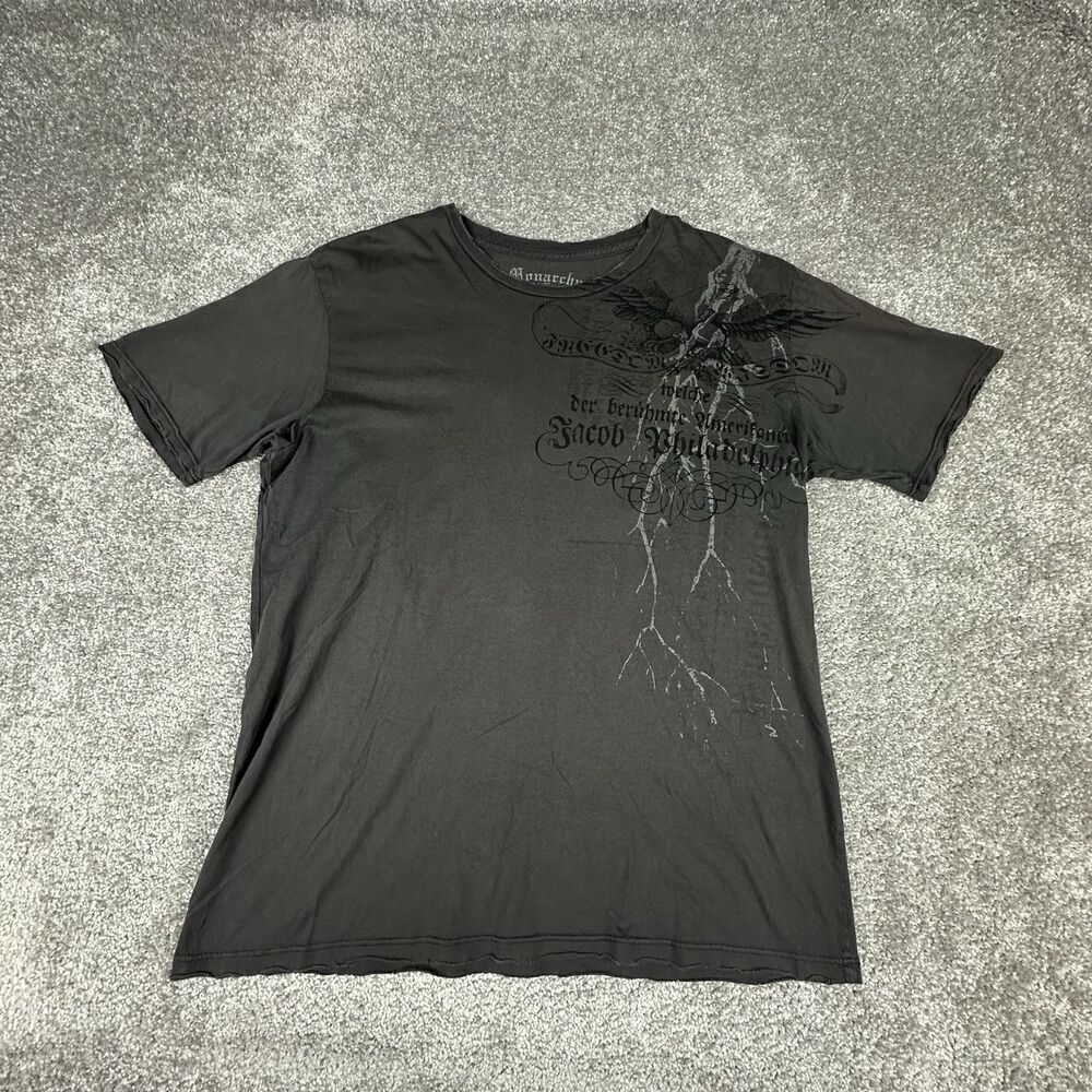 Vintage Monarchy T-Shirt Mens XL Made in USA Black Distressed 00's Graphic Print